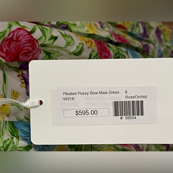 Les Reveries 100% Silk Rose Orchid Pleated Bow Maxi Dress Size 8 - Picture 13 of 13